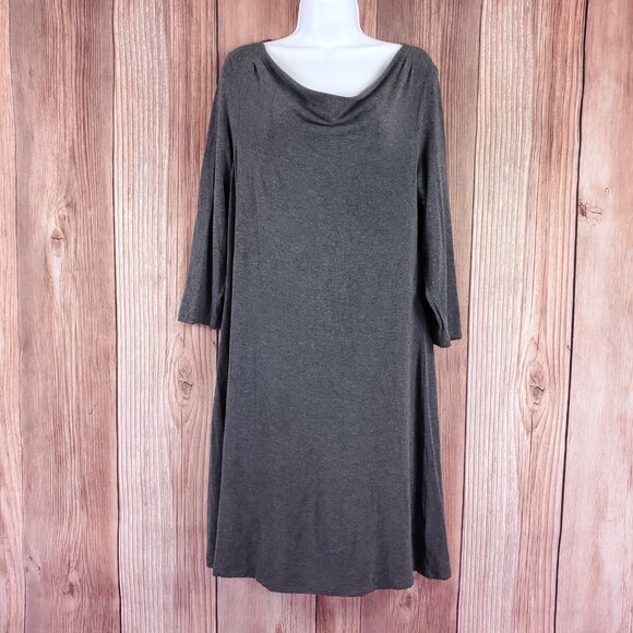 Eileen Fisher Womens Size Medium Ribbed Cowl Neck Tunic Dress 3/4 Sleeve Gray - Picture 1 of 15